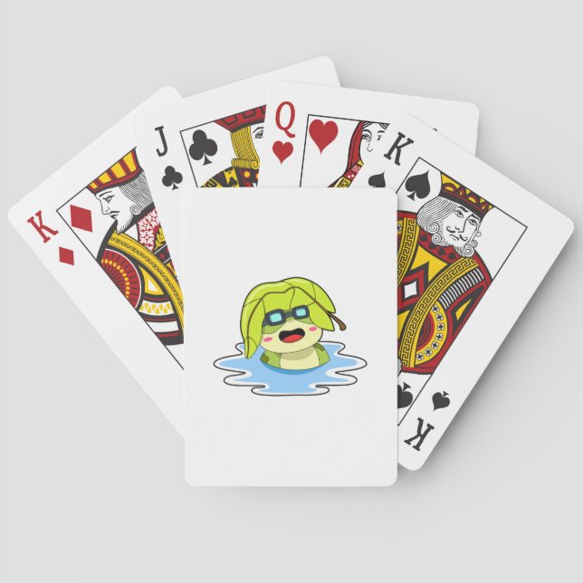 Frog with Leaf at Swimming Playing Cards (Back)