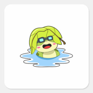 Frog with Leaf at Swimming Square Sticker