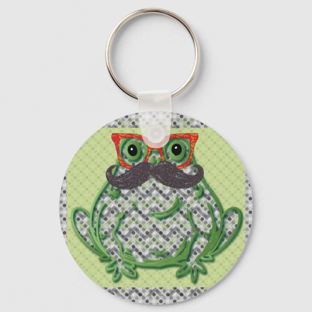 Frog with moustache and fish glasses by Artinspire Key Ring (Front)