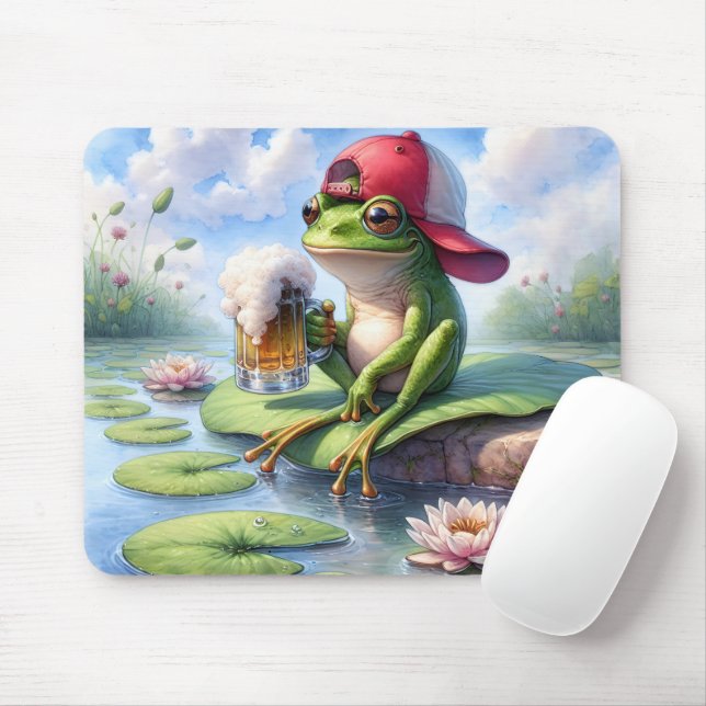 Frog With Mug of Beer Mouse Mat (With Mouse)