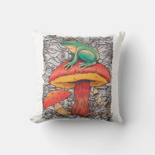 Frog with mushroom  Cottagecore style design Cushion