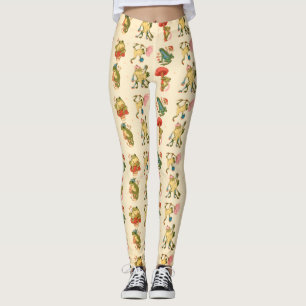 Frog with mushroom Cottagecore style Pattern Desig Leggings