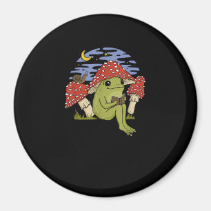 Frog With Mushroom Hat - Cottagecore Goblincore Bo Magnet