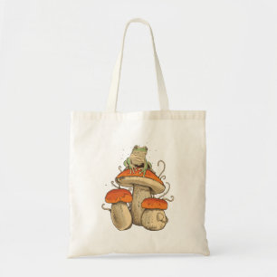 Frog with mushrooms tote bag
