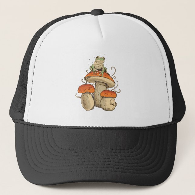 Frog with mushrooms trucker hat (Front)
