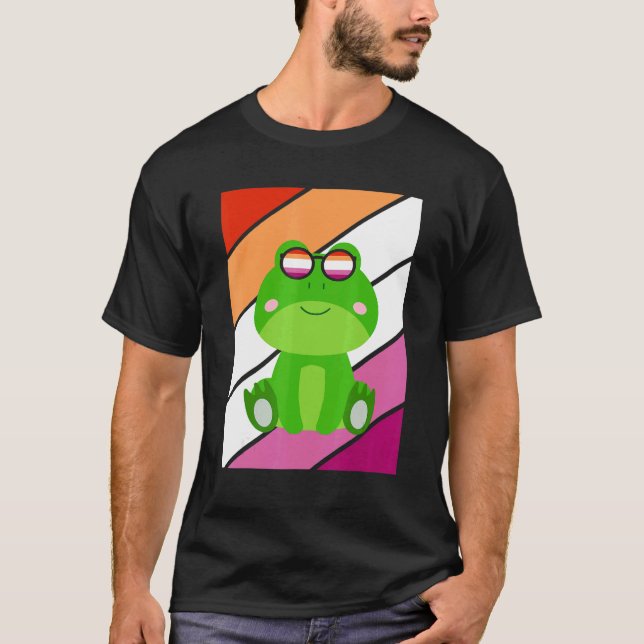 Frog With Pride Lesbian Flag LGBTQ Proud Ally Prid T-Shirt (Front)