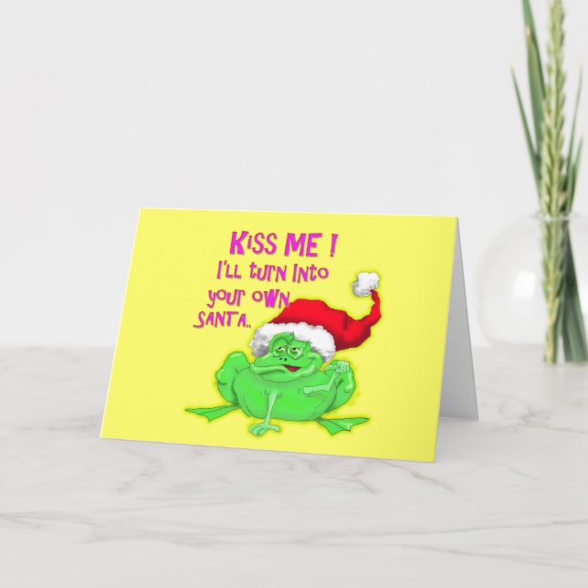 Frog with Santa hat Funny saying Holiday Card (Front)