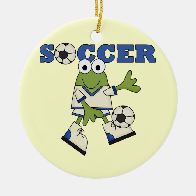 Frog With Soccer Ball T-shirts and Gifts Ceramic Tree Decoration (Front)
