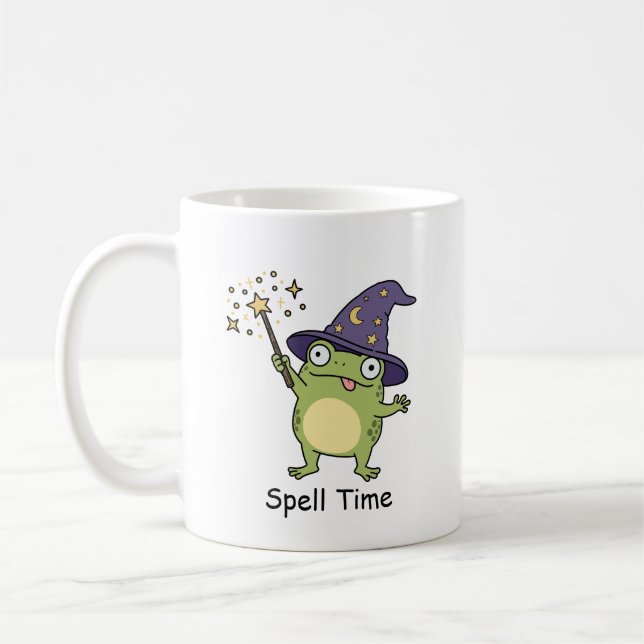 Frog Wizard Casting Spells Coffee Mug (Left)