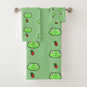 Frogcore Aesthetic and Strawberry Personalised Bath Towel Set