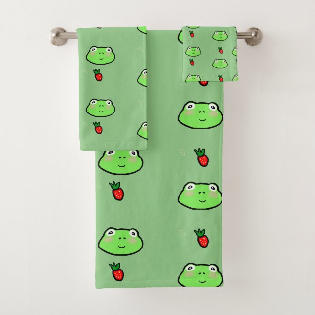 Frogcore Aesthetic and Strawberry Personalised Bath Towel Set (Insitu)
