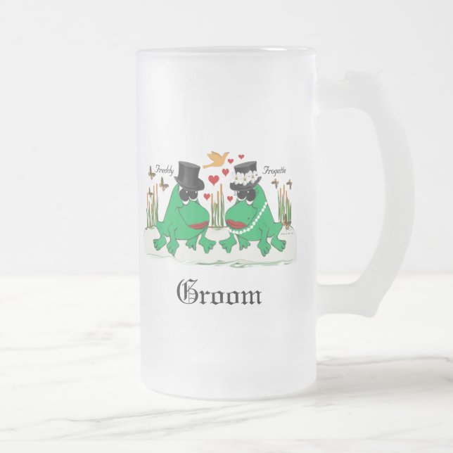 Frogette & Freddy Frog Frosted Glass Beer Mug (Right)