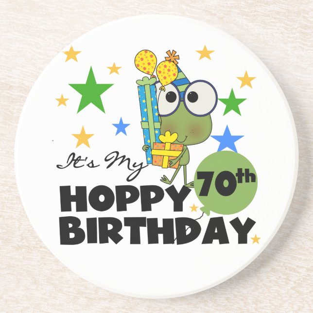 Froggie Hoppy 70th Birthday Coaster (Front)