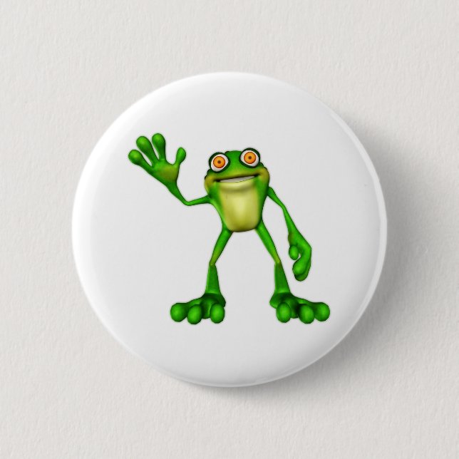 Froggie the Cute Cartoon Waving Frog 6 Cm Round Badge (Front)