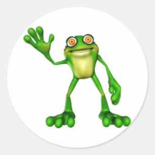 Froggie the Cute Cartoon Waving Frog Classic Round Sticker