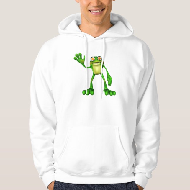 Froggie the Cute Cartoon Waving Frog Hoodie (Front)