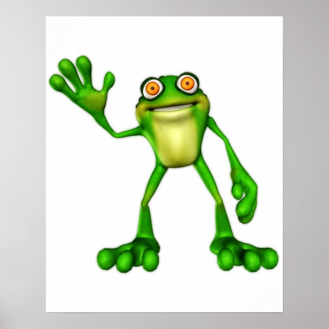 Froggie the Cute Cartoon Waving Frog Poster (Front)