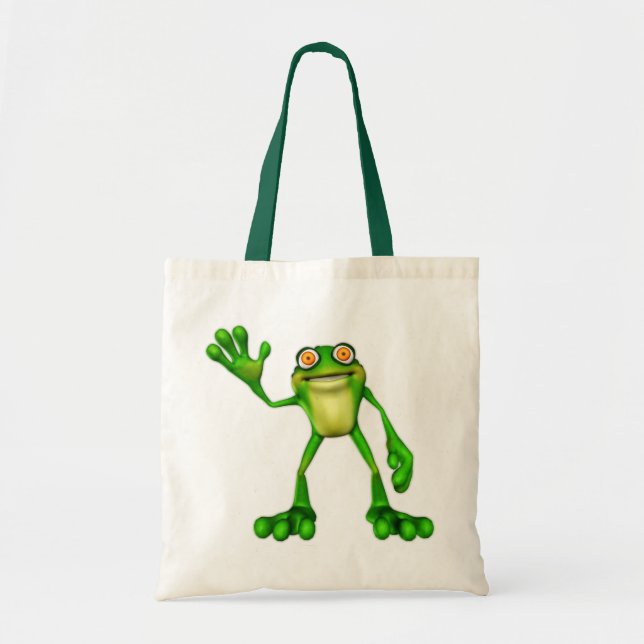 Froggie the Cute Cartoon Waving Frog Tote Bag (Front)