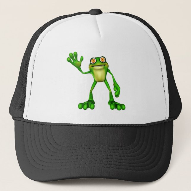 Froggie the Cute Cartoon Waving Frog Trucker Hat (Front)