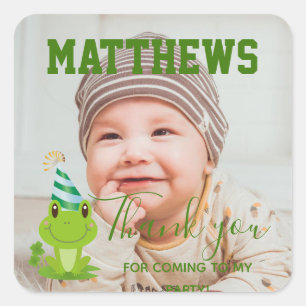Froggy 1st Birthday Thank you Photo Party Square Sticker
