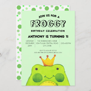 Froggy birthday boy prince First party cute green Invitation
