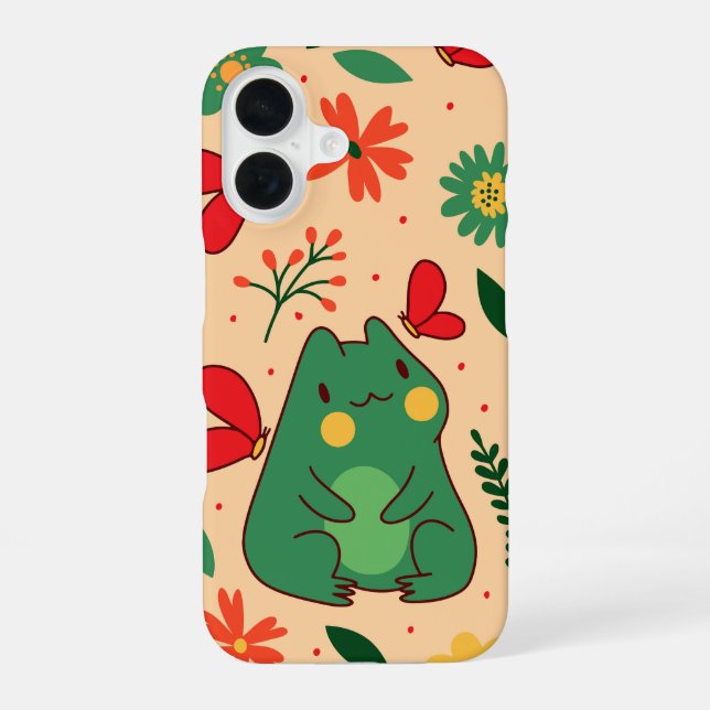 Froggy Bloom Springtime Vibes iPhone 16 Case (Back)