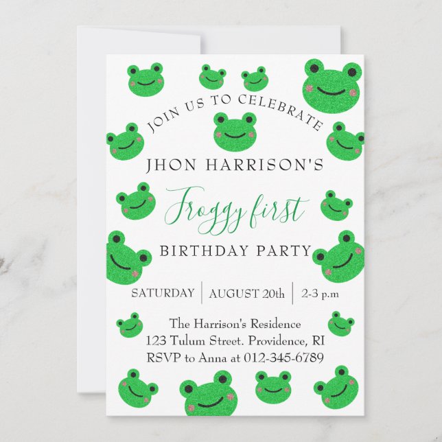 Froggy First Birthday Party Croaking Amphibian Invitation (Front)