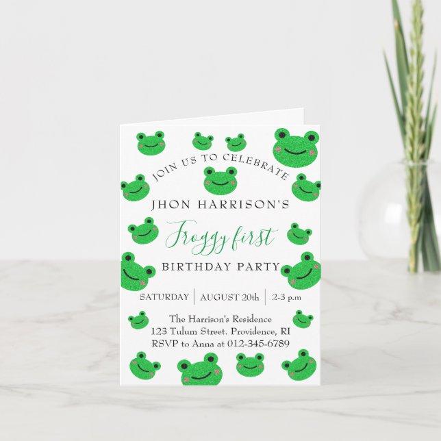 Froggy First Birthday Party Croaking Amphibian Invitation (Front)