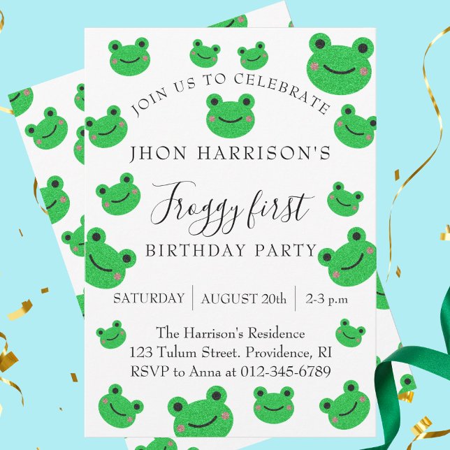 Froggy First Birthday Party Green Frog Invitation (Froggy First Birthday Party Green Frog Invitation)
