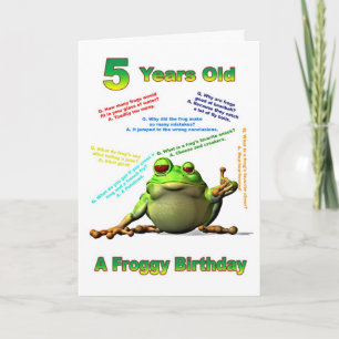 Froggy friend 5th birthday card with froggy jokes