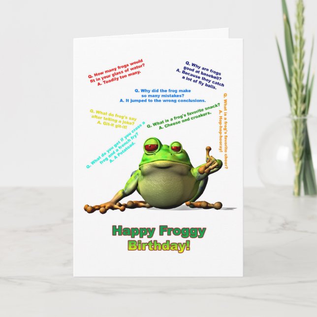Froggy friend birthday card with froggy jokes (Front)