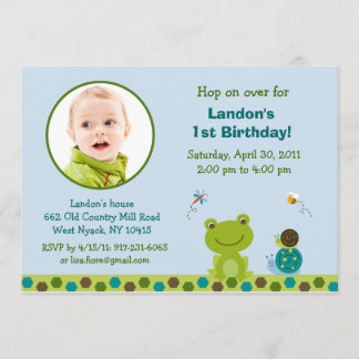 Froggy Frog Snail Boys Photo Birthday Invitation