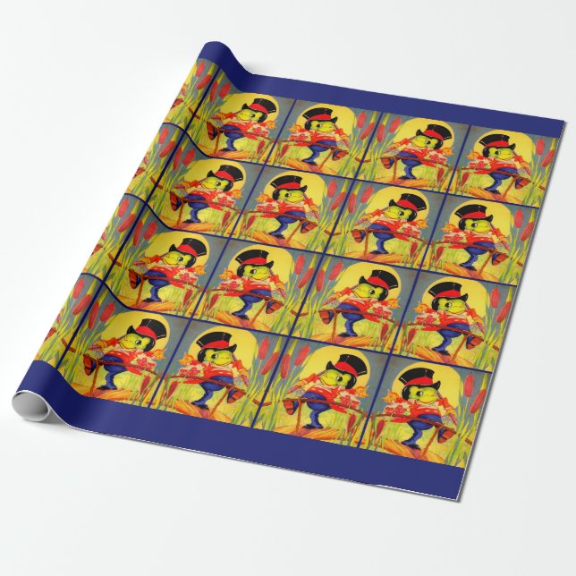 Froggy gone a-courtin’ wrapping paper (Unrolled)