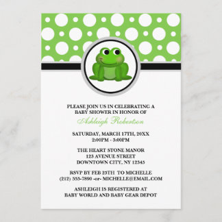 Froggy Green Polka Dot Baby Shower Invitations