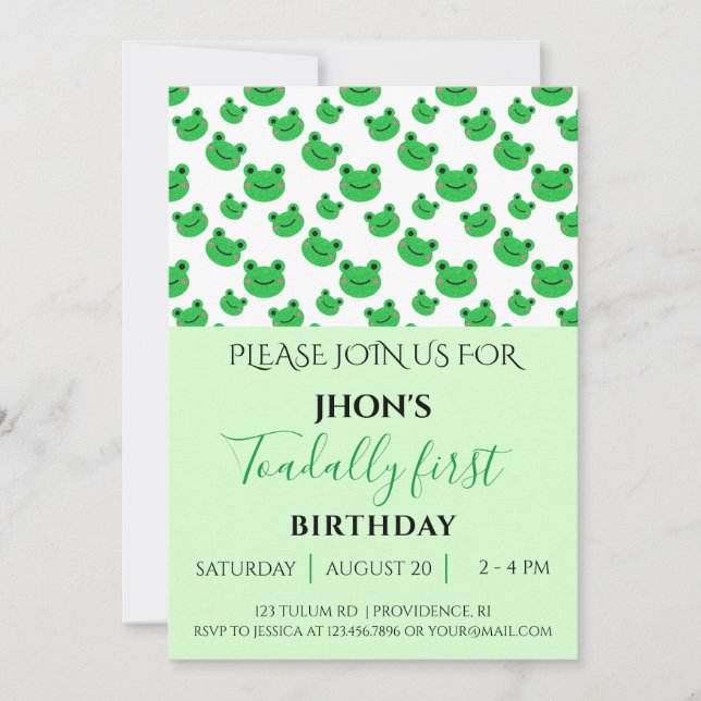 Froggy kids birthday party Pastel Green invitation (Front)