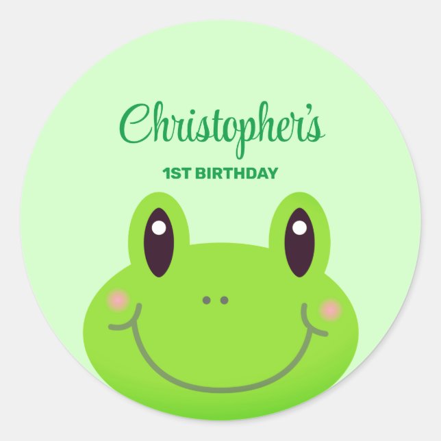 Froggy party Green theme kids birthday  Classic Round Sticker (Front)