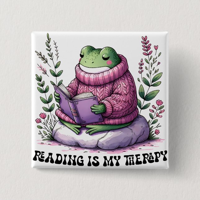 Froggy Reading Is My Therapy 15 Cm Square Badge (Front)