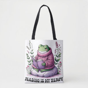 Froggy Reading Is My Therapy Tote Bag