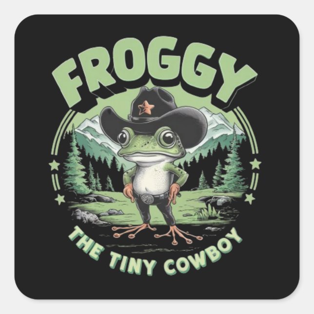 FROGGY THE TINY COWBOY SQUARE STICKER (Front)