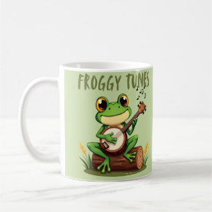 Froggy Tunes: Adorable Cartoon Frog Playing Banjo Coffee Mug
