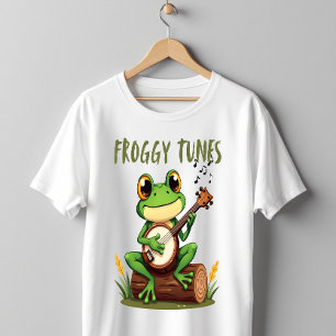 Froggy Tunes: Adorable Cartoon Frog Playing Banjo T-Shirt