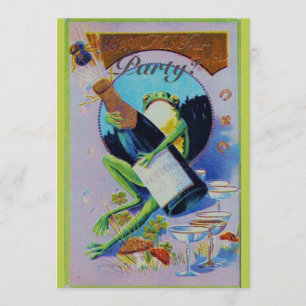 Froggy with Champagne Bottle New Year's Eve Party Invitation