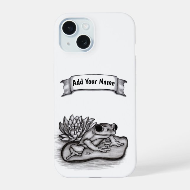 Froggy with Lotus Flower , Add Your Name iPhone 15 Case (Back)