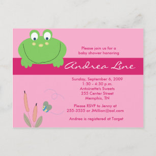 Froggyville Frog Pink Green Girl Invitation Postcard
