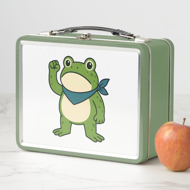 Frogs Against Fascism Portland Frog Protest Metal Lunch Box (In Situ)