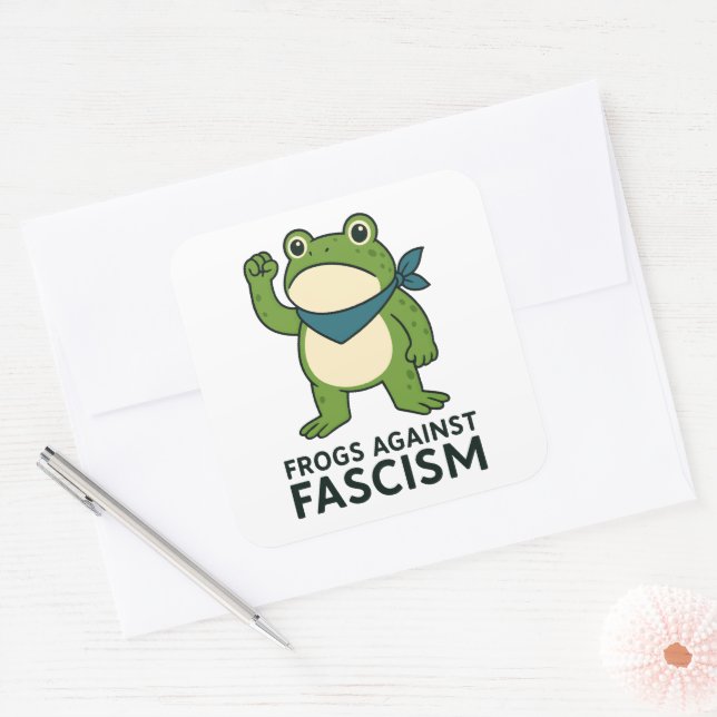Frogs Against Fascism Portland Frog Protest Square Sticker (Envelope)