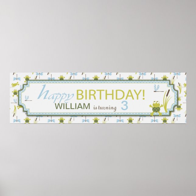 Frogs and Dragonflies Birthday Banner Poster (Front)