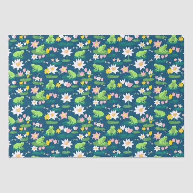 Frogs and Lily Pads Cute BABY SHOWER Birthday Kids Tissue Paper (Front)