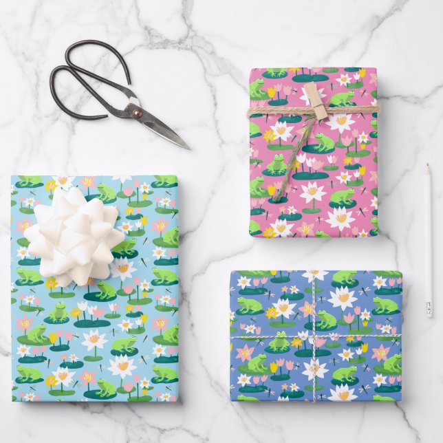 Frogs and Lily Pads Cute BABY SHOWER Birthday Kids Wrapping Paper Sheet (Front)