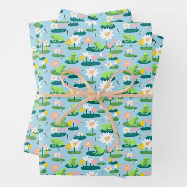 Frogs and Lily Pads Cute BABY SHOWER Birthday Kids Wrapping Paper Sheet (In situ)